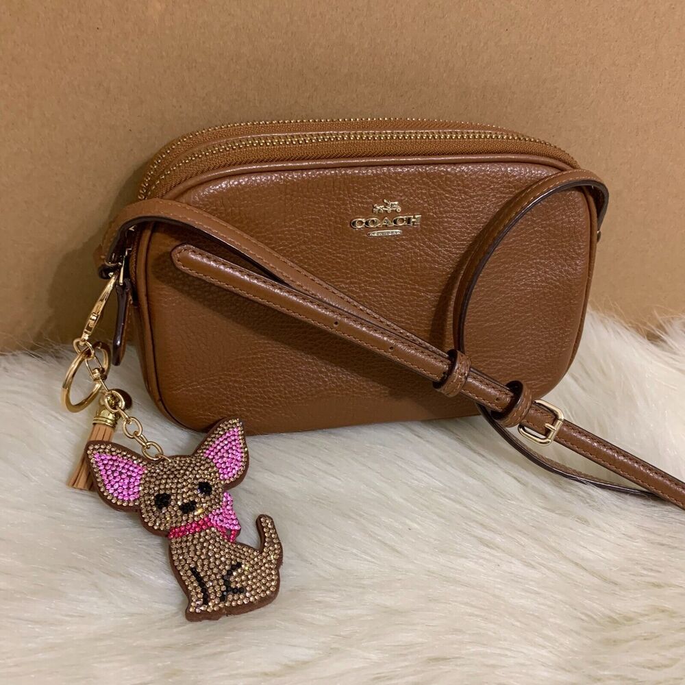 CHIHUAHUA Dog Key Ring Fob Clip on Plush Purse Charm Rhinestones Bling Brown - Picture 5 of 13